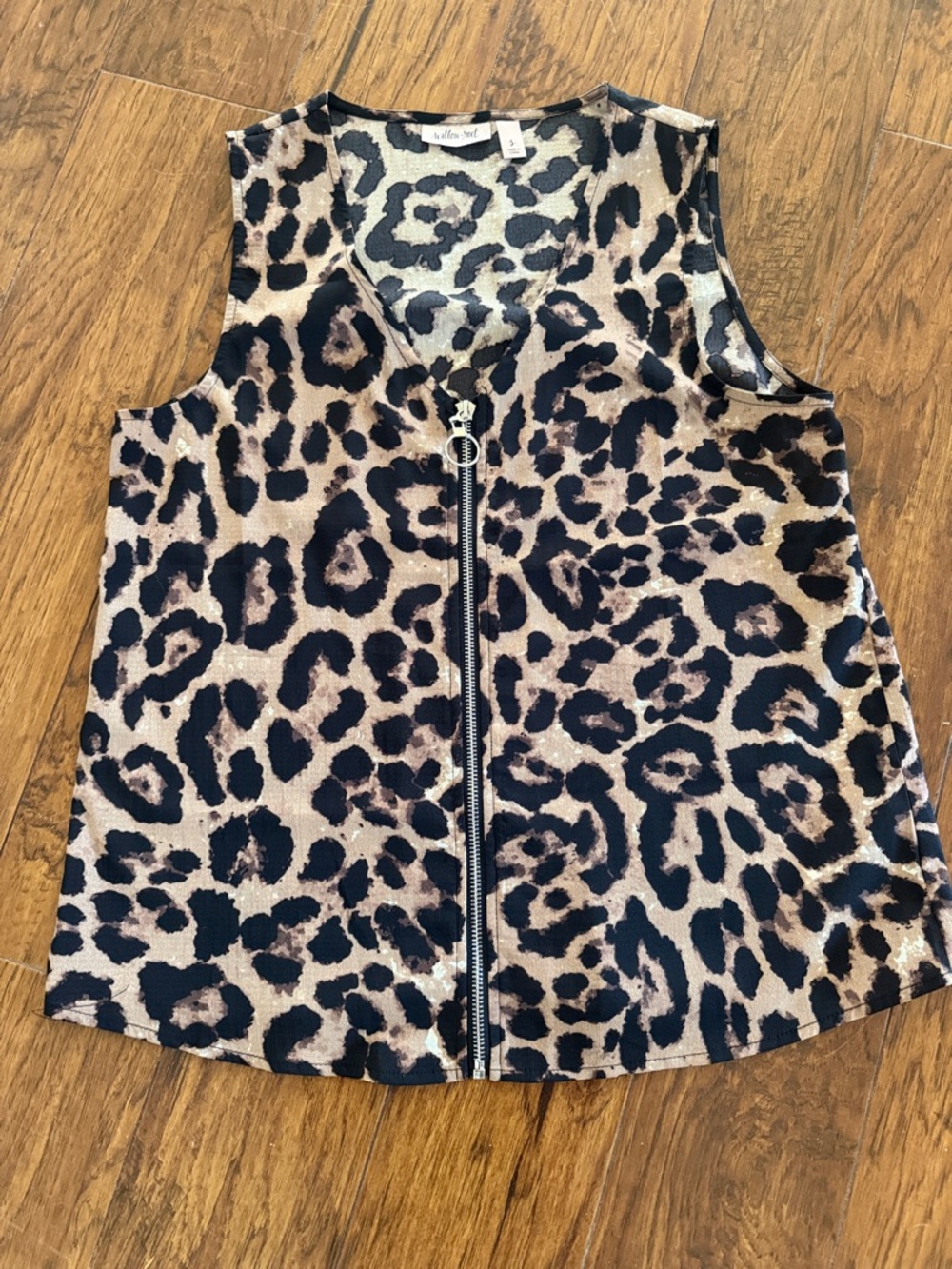Sleeveless Leopard Print Zip-Front Tank Top - Beige/Black